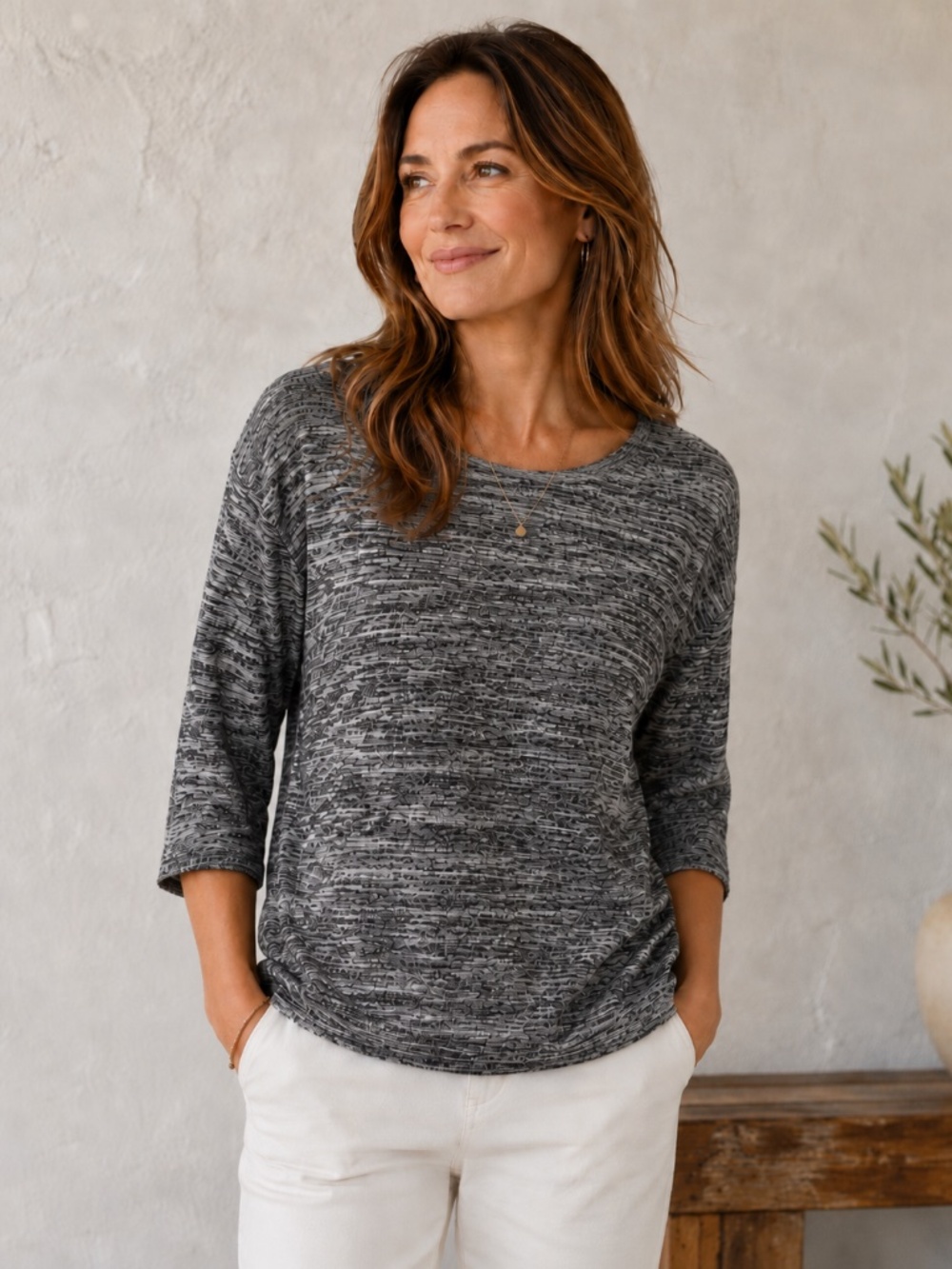 J.CREW SCOOP NECK KNIT POPOVER SWEATSHIRT SZ S BLACK HEATHER SPACEDYE